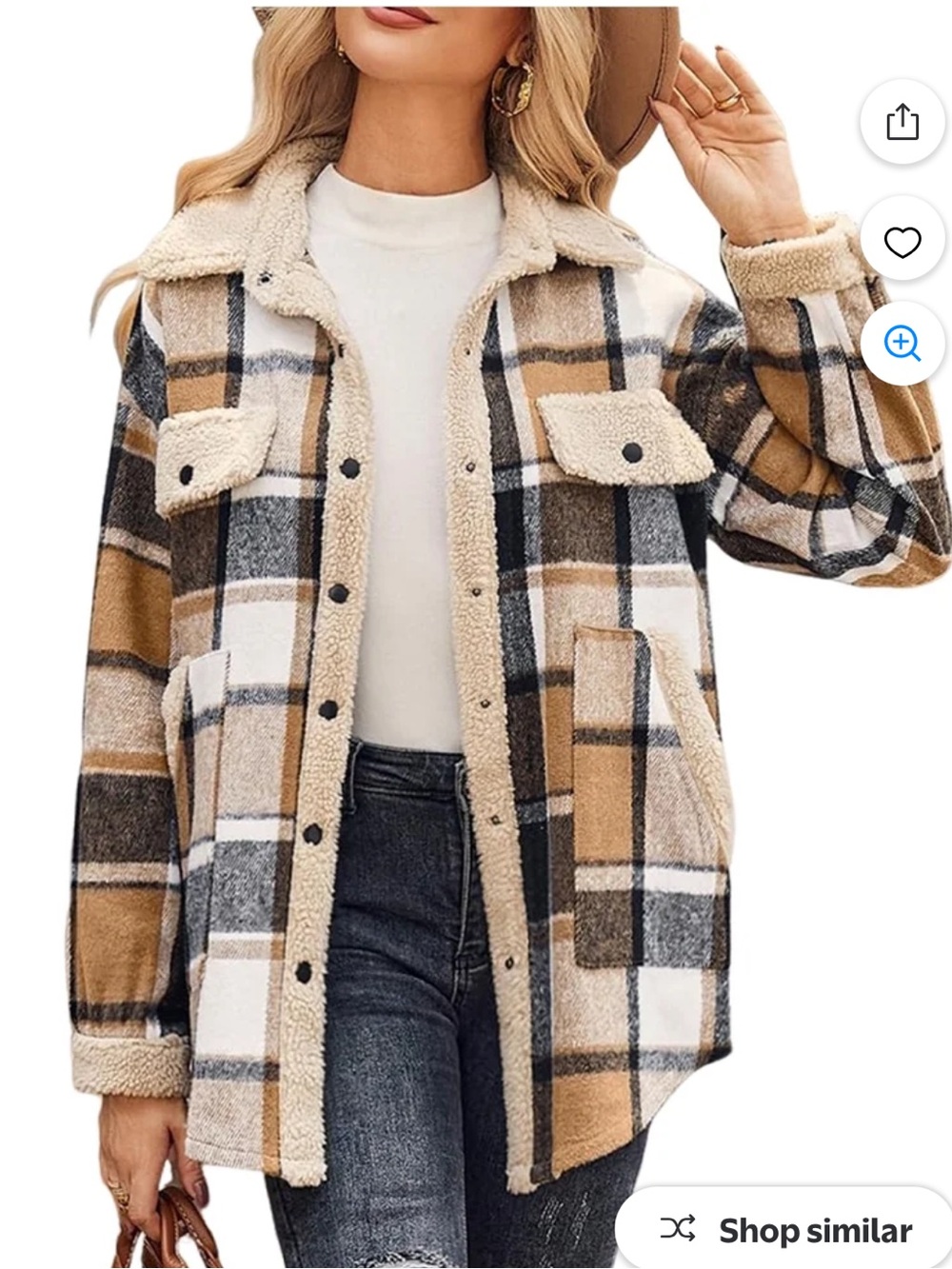 Fall plaid snap front shacket